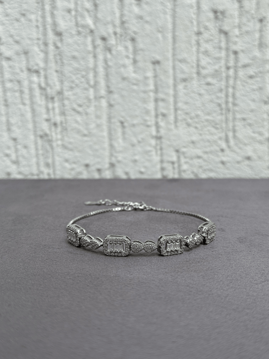 Regal Cascade Bracelet - Adjustable Sterling Silver 925 with Zircon and Baguette Stones