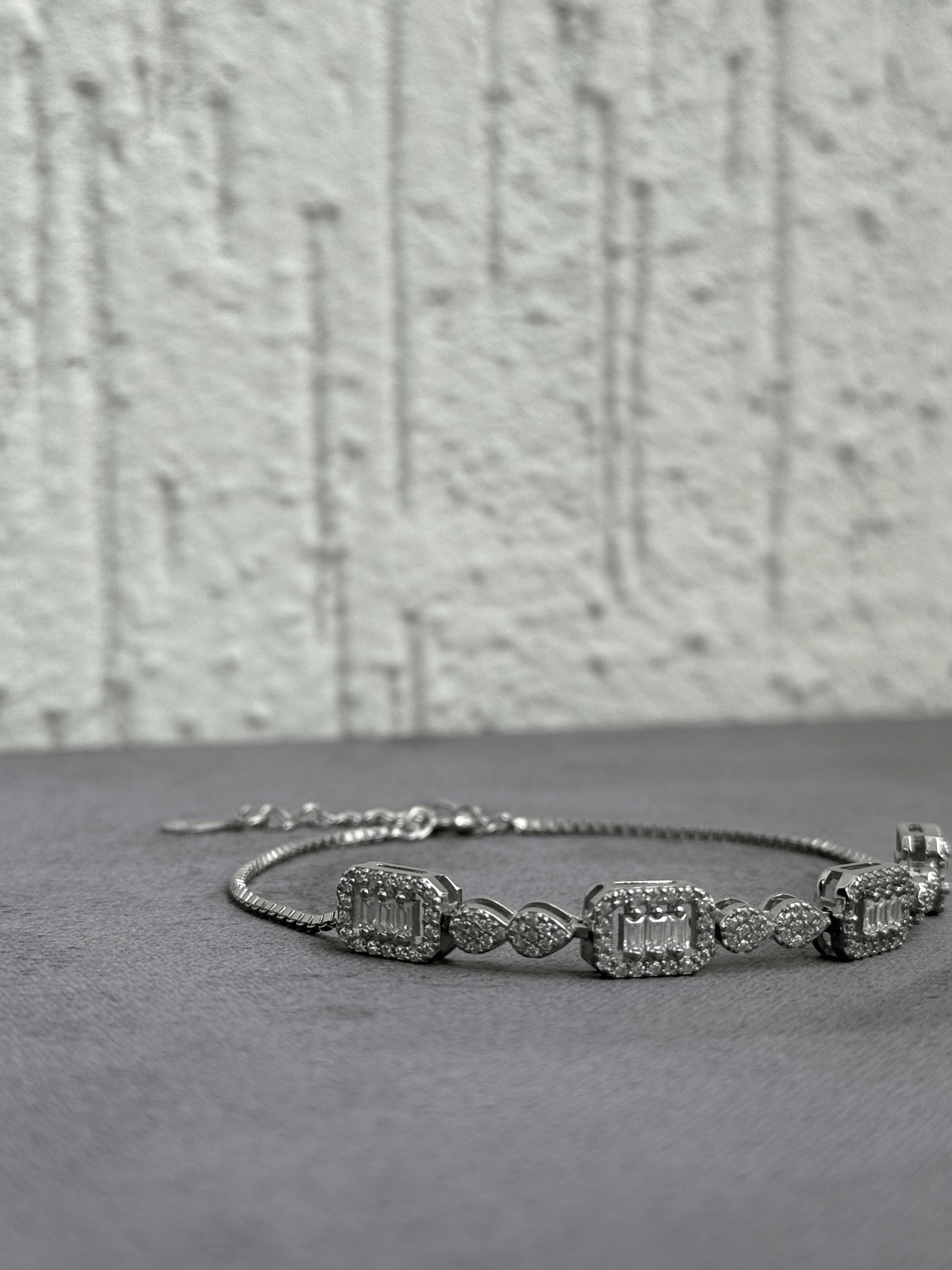 Regal Cascade Bracelet - Adjustable Sterling Silver 925 with Zircon and Baguette Stones