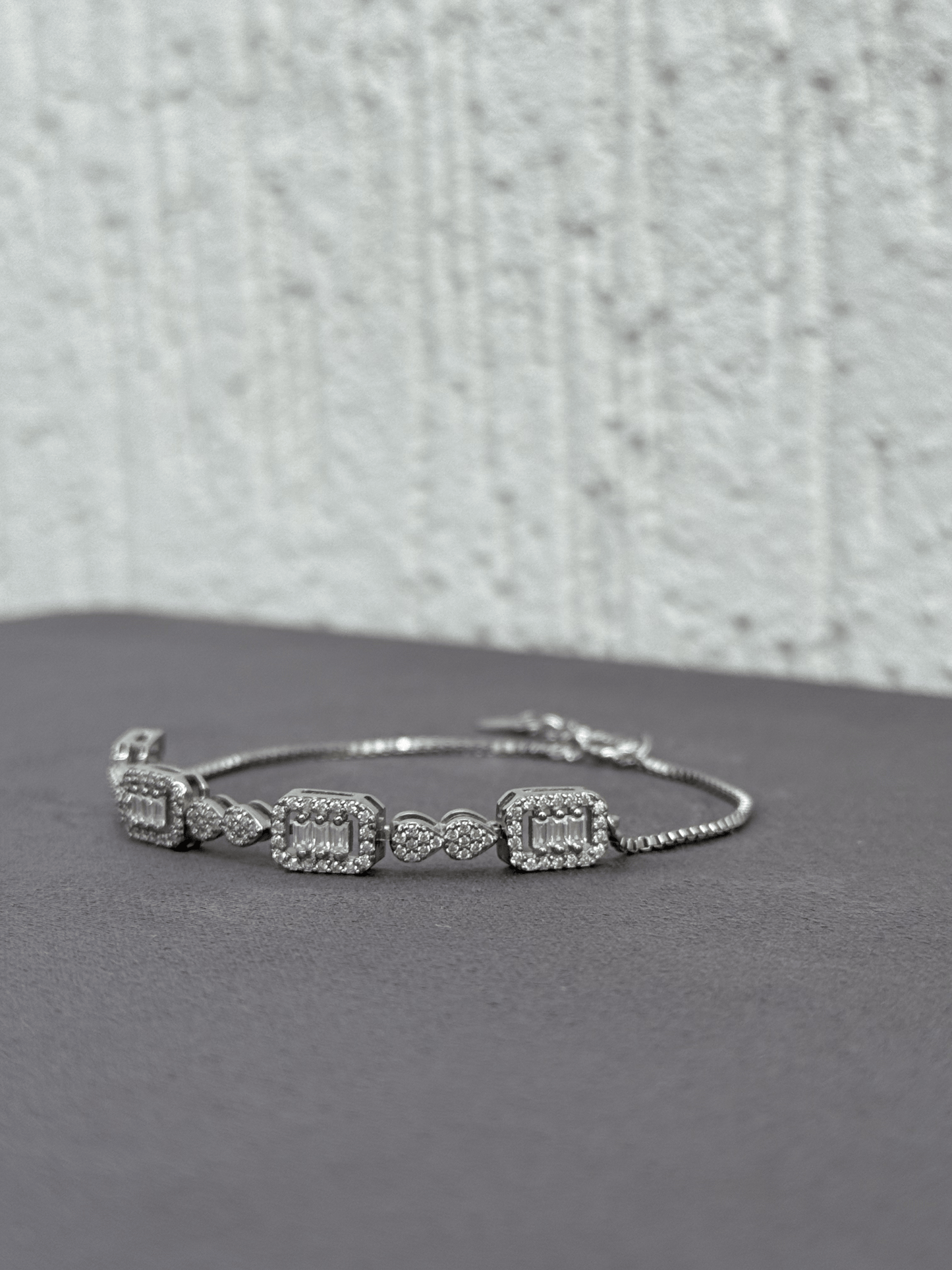 Regal Cascade Bracelet - Adjustable Sterling Silver 925 with Zircon and Baguette Stones