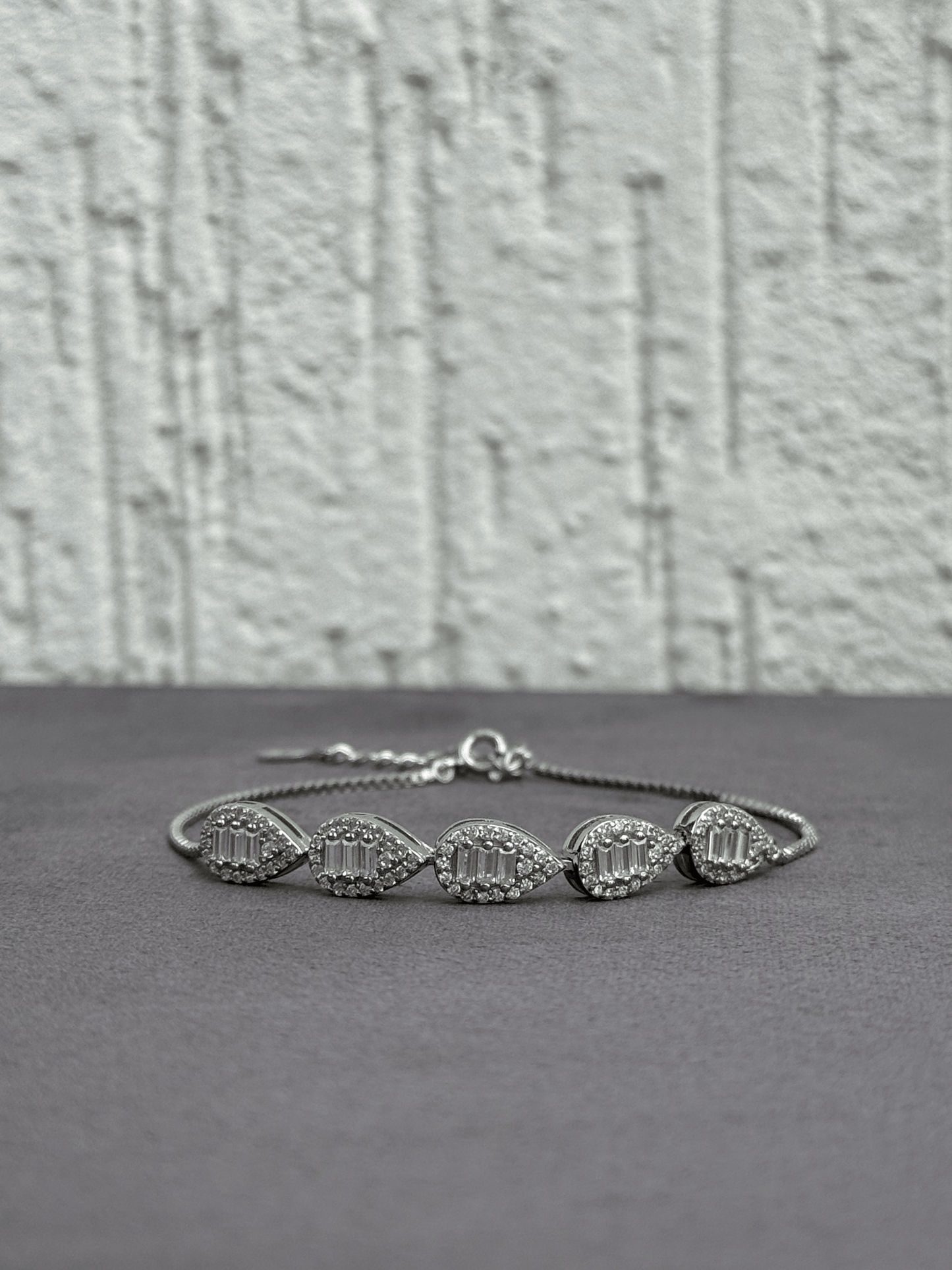 Infinity Glam Bracelet - Adjustable Sterling Silver 925 with Zircon and Baguette Stones