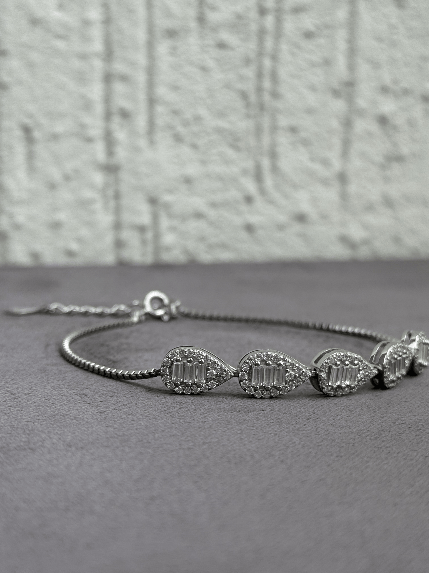 Infinity Glam Bracelet - Adjustable Sterling Silver 925 with Zircon and Baguette Stones