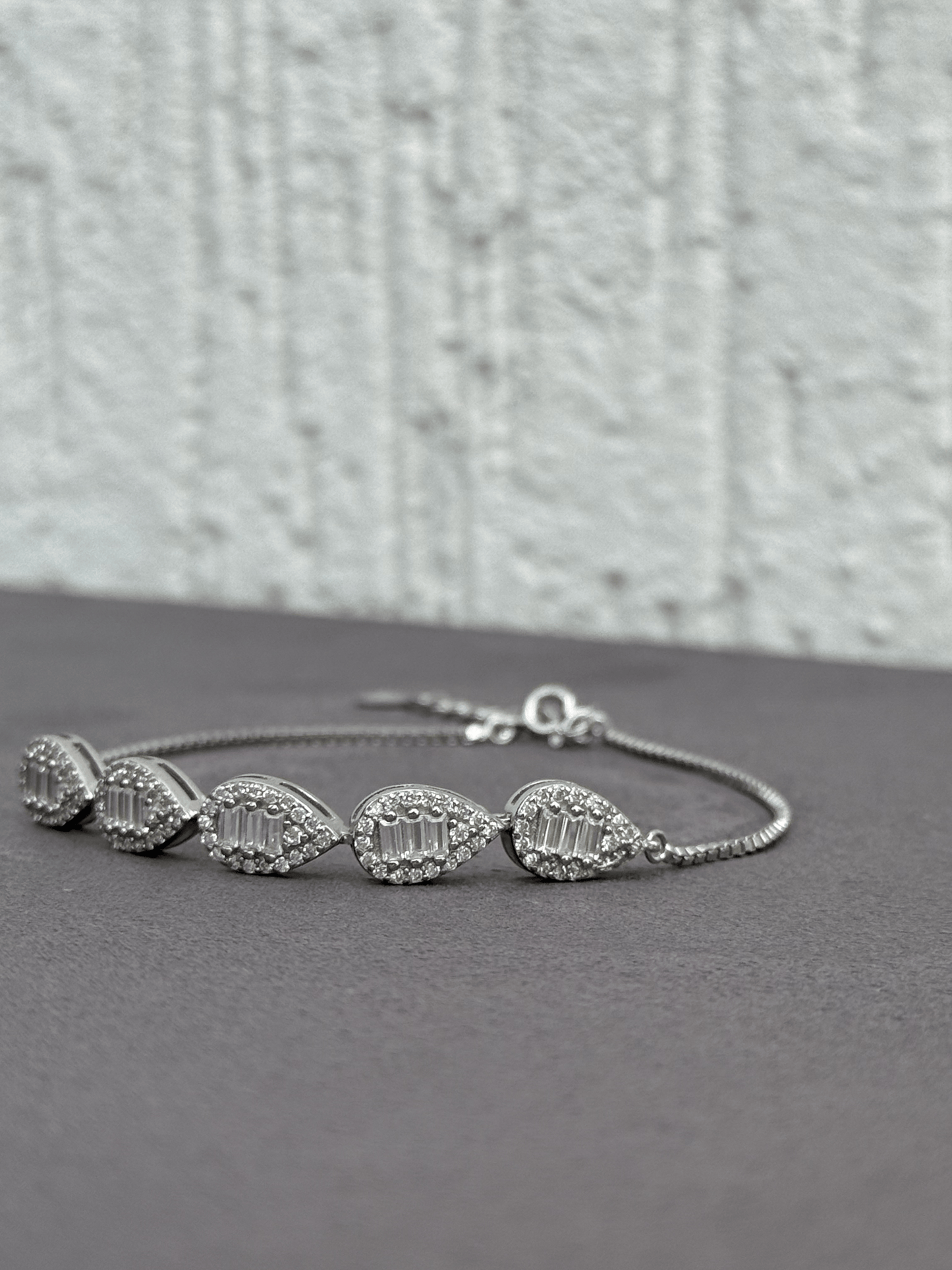 Infinity Glam Bracelet - Adjustable Sterling Silver 925 with Zircon and Baguette Stones