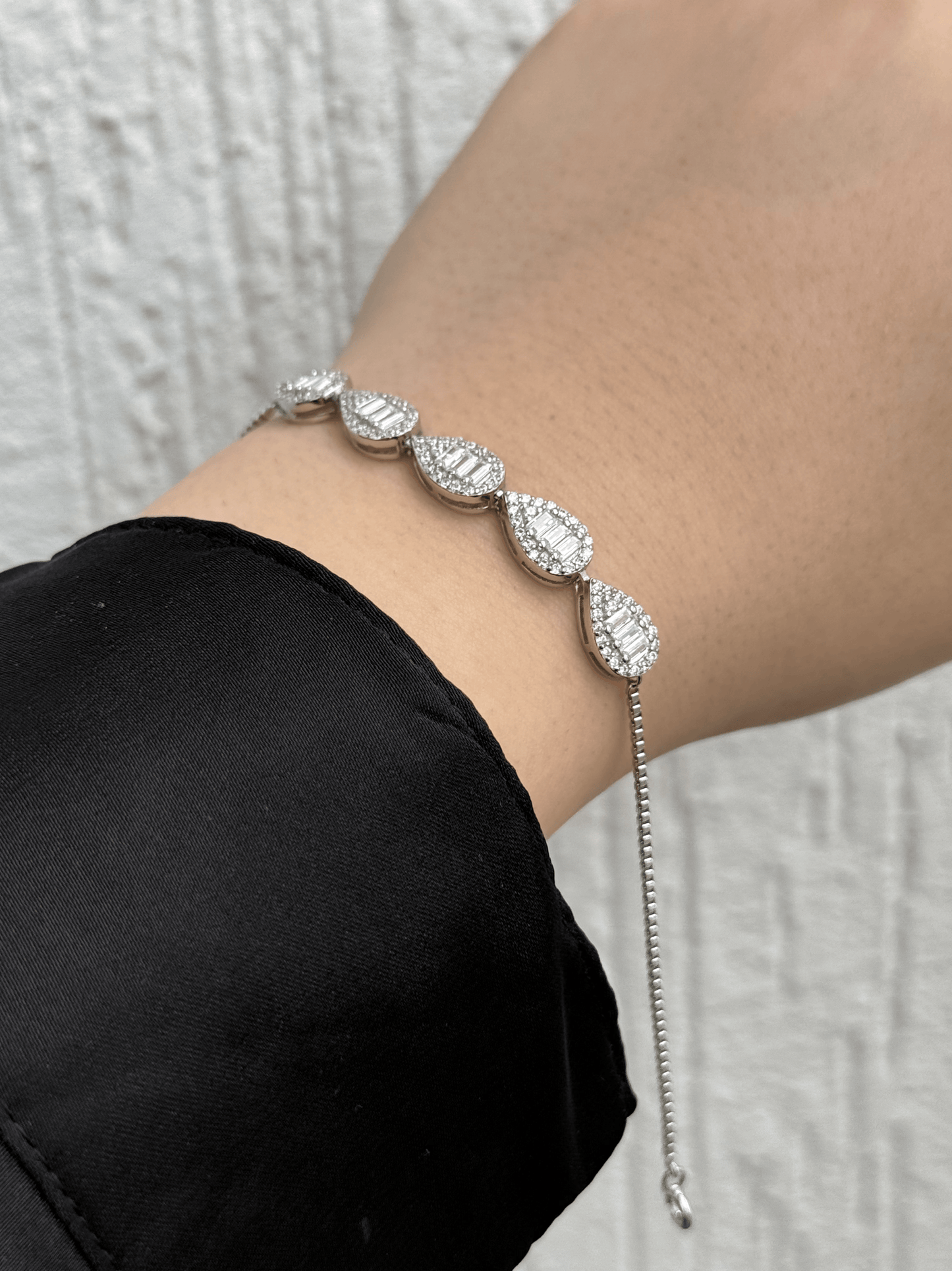 Infinity Glam Bracelet - Adjustable Sterling Silver 925 with Zircon and Baguette Stones