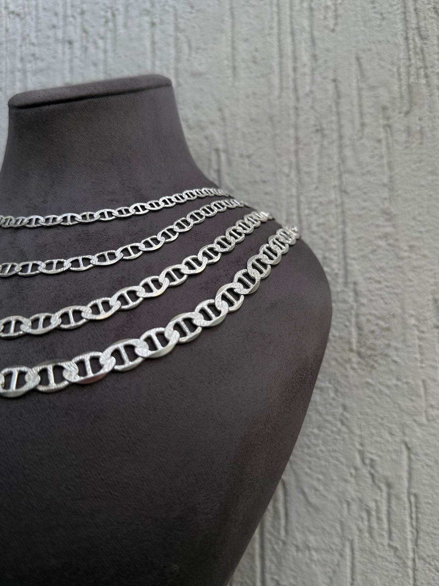 Classic Textured Chain Necklace - Sterling Silver 925 - Plated Rhodium White Gold 18K - Available in Multiple Sizes