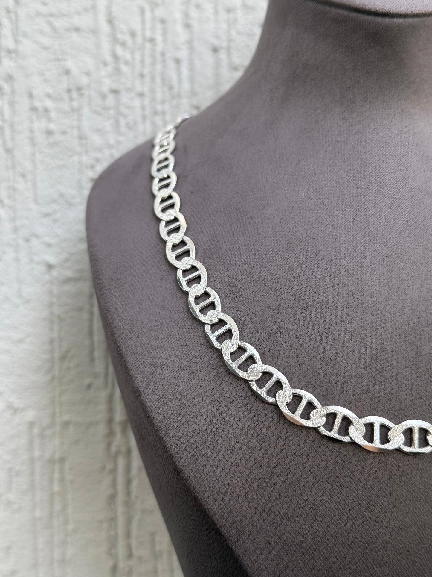 Classic Textured Chain Necklace - Sterling Silver 925 - Plated Rhodium White Gold 18K - Available in Multiple Sizes