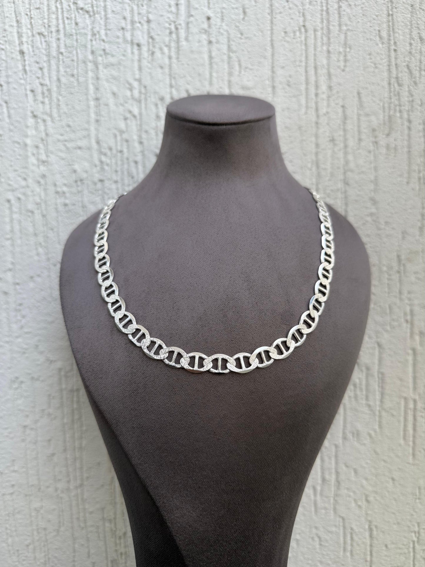 Classic Textured Chain Necklace - Sterling Silver 925 - Plated Rhodium White Gold 18K - Available in Multiple Sizes