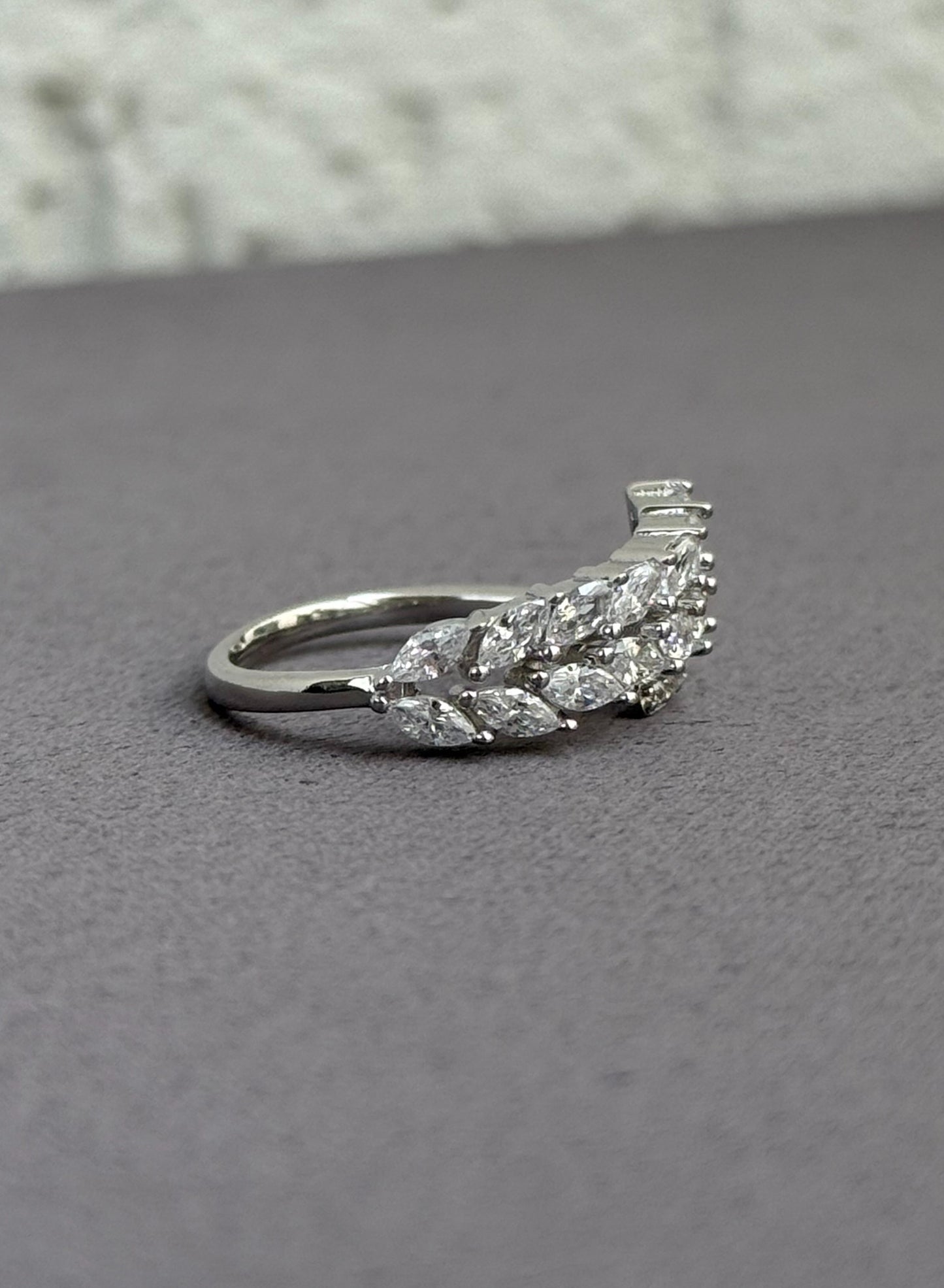 Wrap Leaf Ring - Adjustable - Sterling Silver 925 with Zircon Stones - Plated Rhodium White Gold 18K