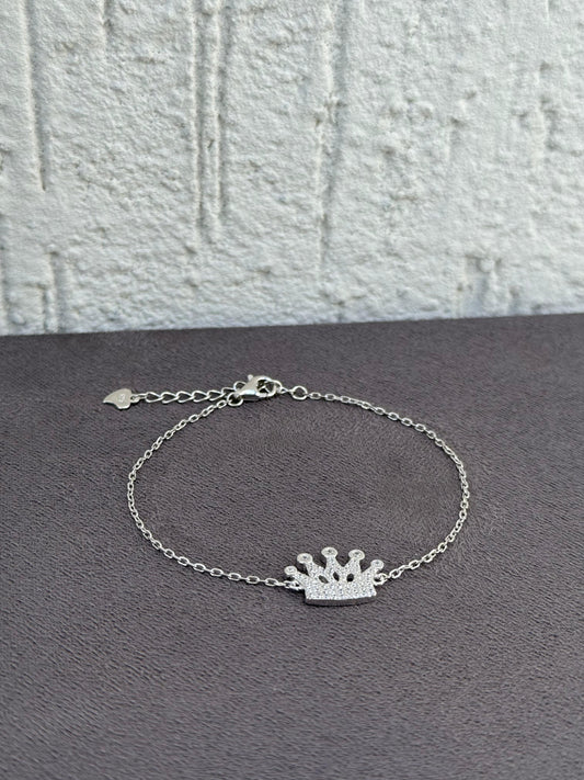 Majestic Crown Bracelet - Sterling Silver 925 - Plated Rhodium White Gold 18K -  Adjustable Size