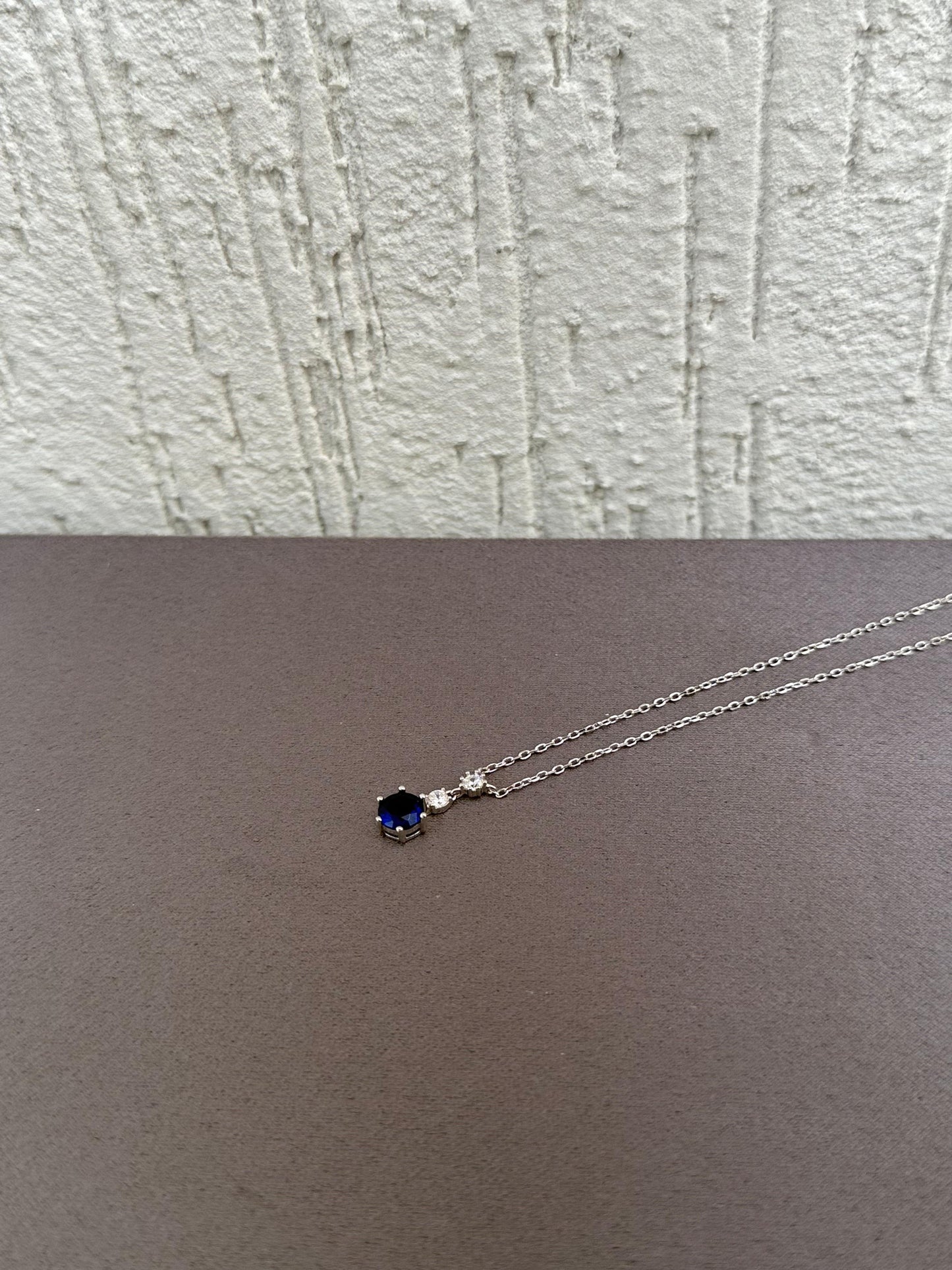 Blue Gemstone Pendant Necklace - Elegant Design - Sterling Silver 925 with Zircon Stones Plated Rhodium White Gold 18K