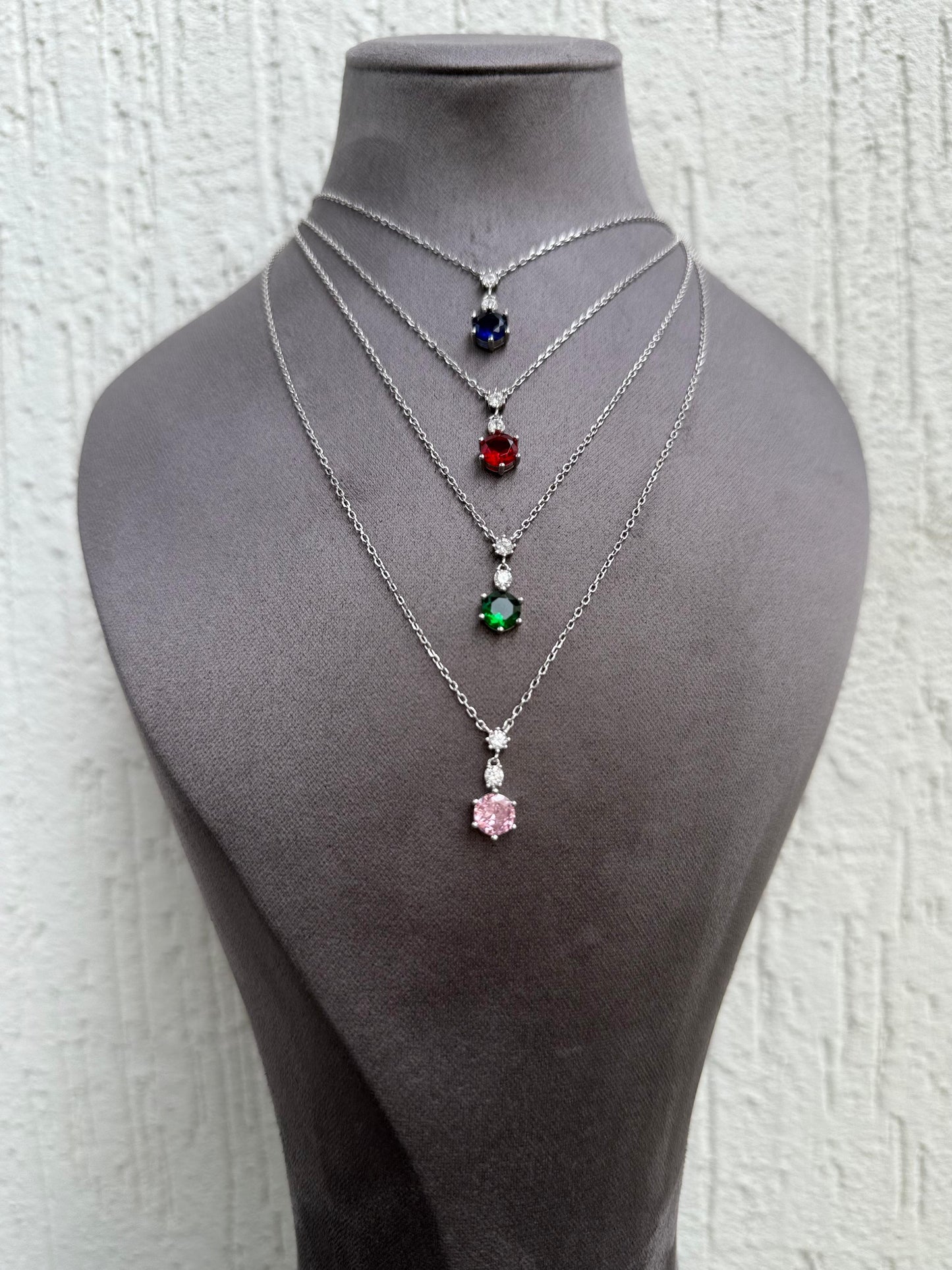 Pink Gemstone Pendant Necklace - Elegant Design - Sterling Silver 925 with Zircon Stones Plated Rhodium White Gold 18K