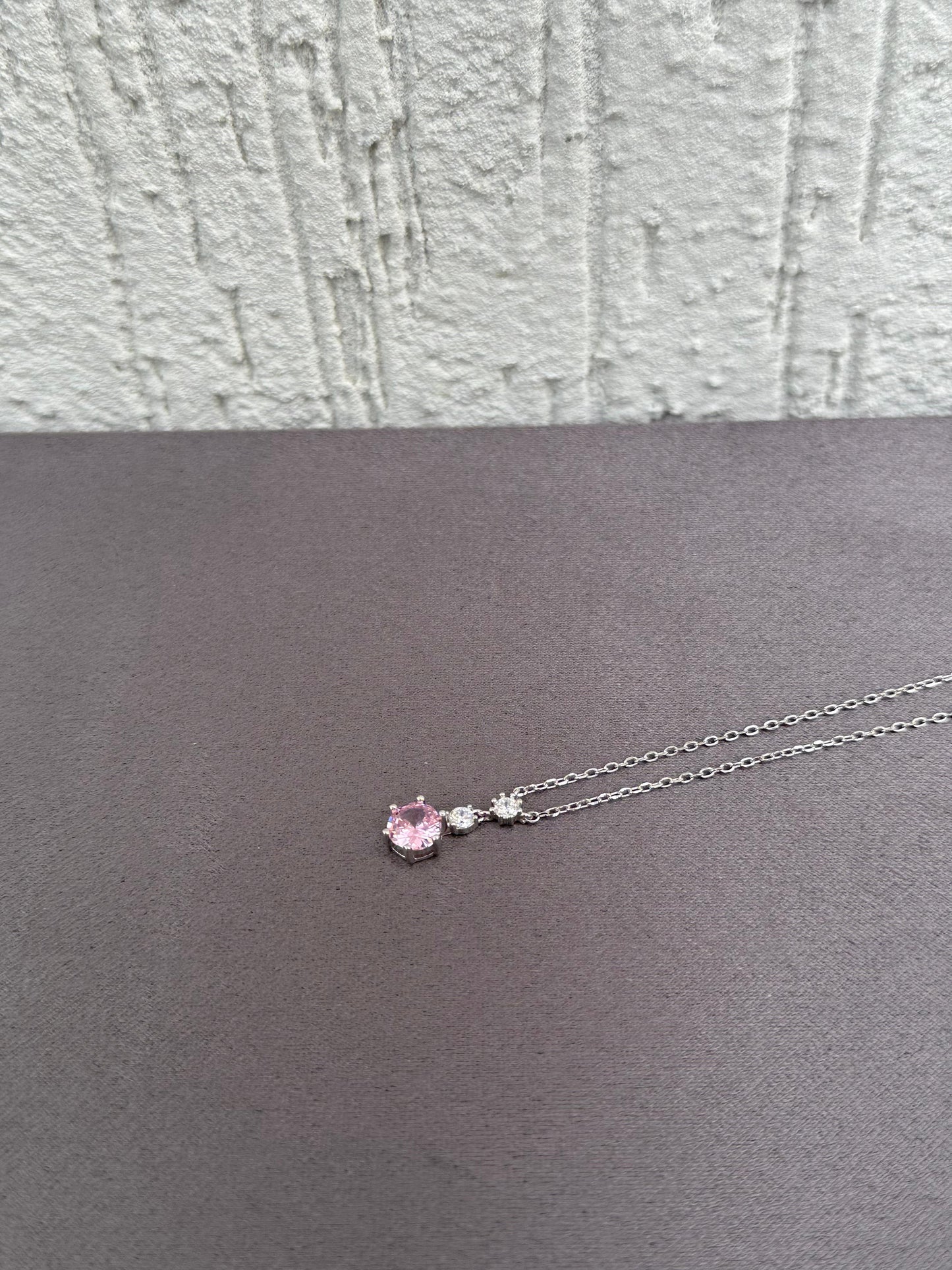 Pink Gemstone Pendant Necklace - Elegant Design - Sterling Silver 925 with Zircon Stones Plated Rhodium White Gold 18K