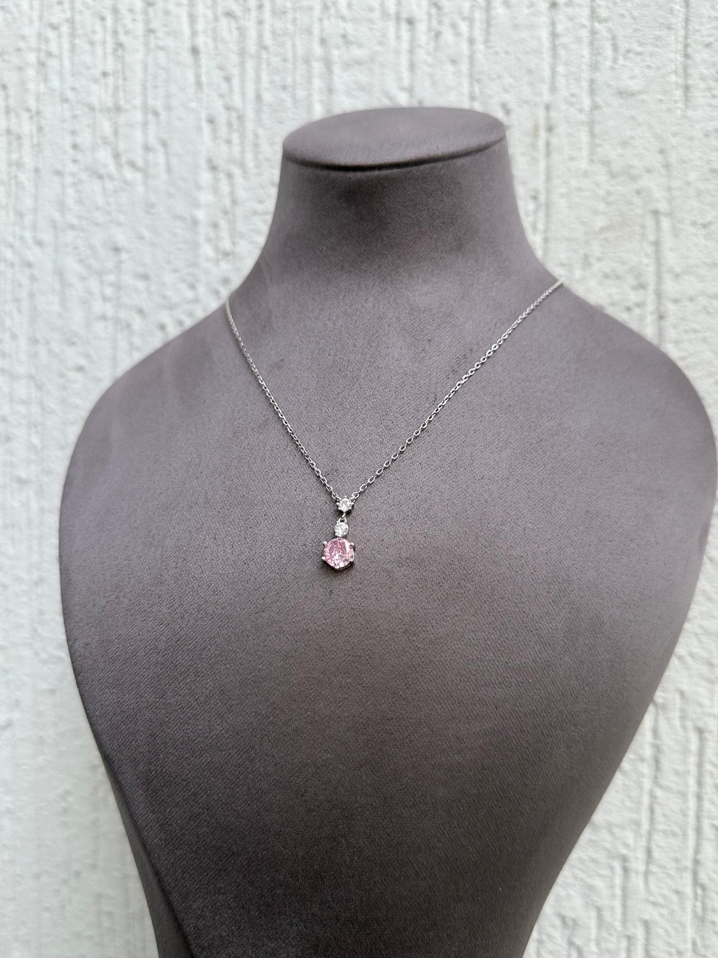 “Pink Stone Pendant Necklace - Sterling Silver 925 with Zircon Stones-Plated Rhodium White Gold 18K”