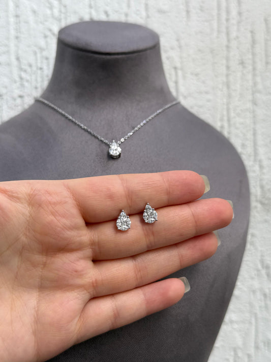 Teardrop Necklace and Earring Set - Sparkling Zircon - Sterling Silver 925 Plated Rhodium White Gold 18K