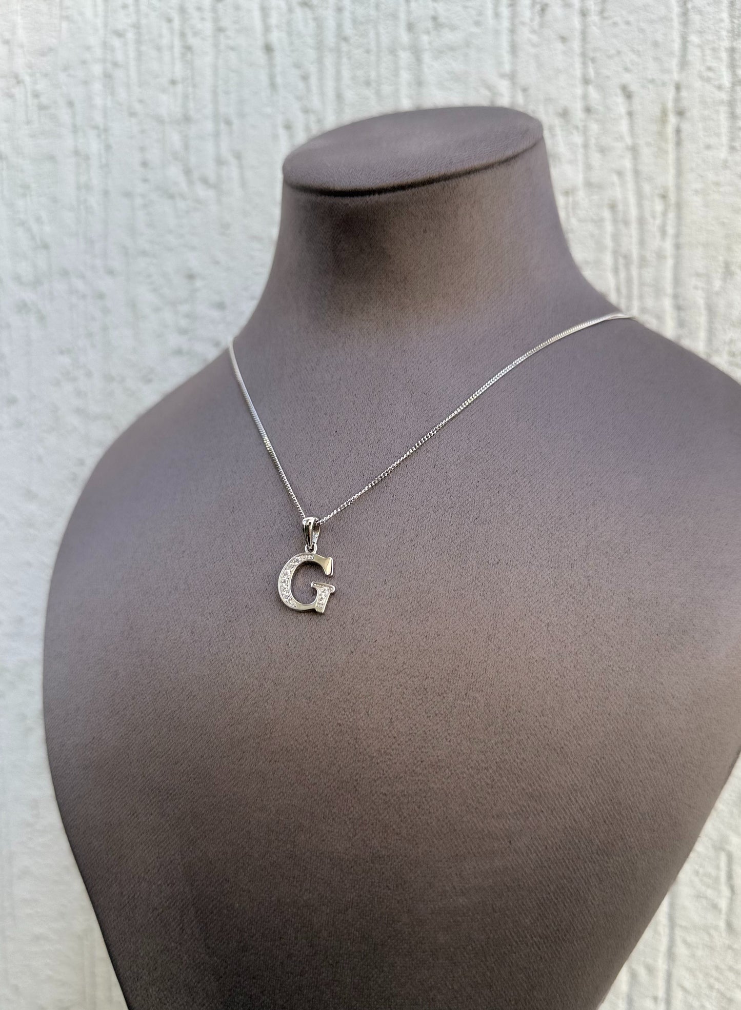 Letter Pendant Necklace - Minimalist Design - Sterling Silver 925 with Zircon Stones - Plated Rhodium White Gold 18K