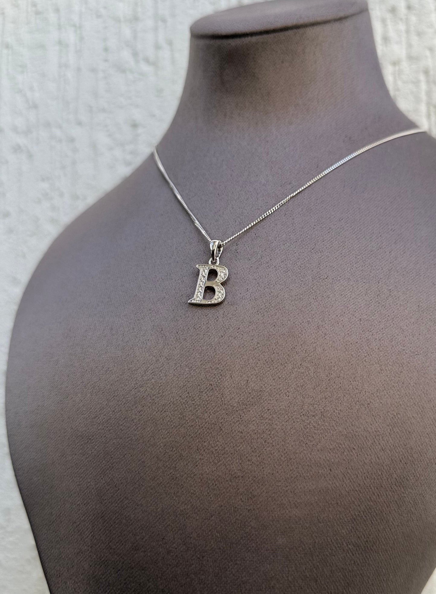 Letter Pendant Necklace - Minimalist Design - Sterling Silver 925 with Zircon Stones - Plated Rhodium White Gold 18K