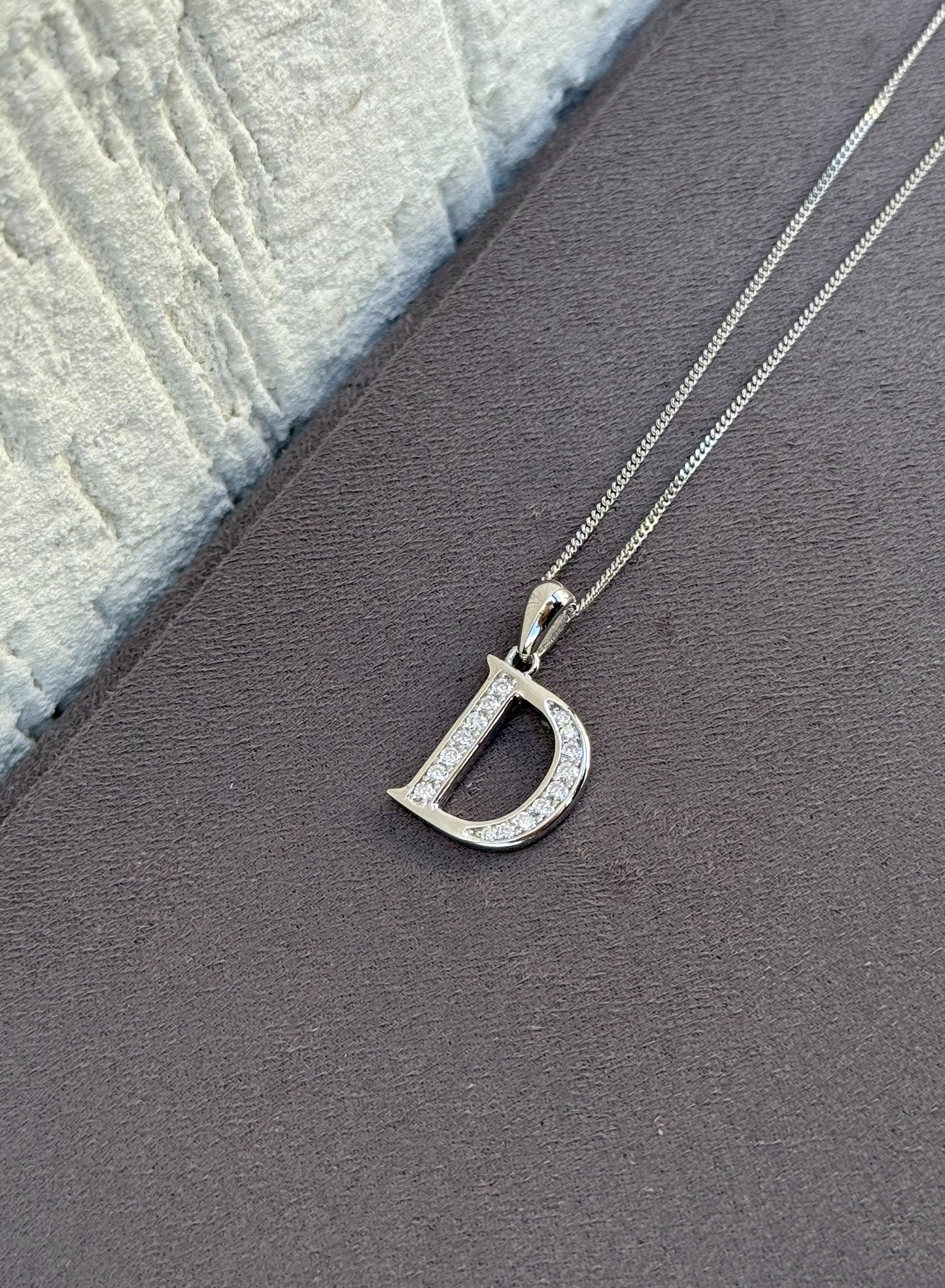 Letter Pendant Necklace - Minimalist Design - Sterling Silver 925 with Zircon Stones - Plated Rhodium White Gold 18K