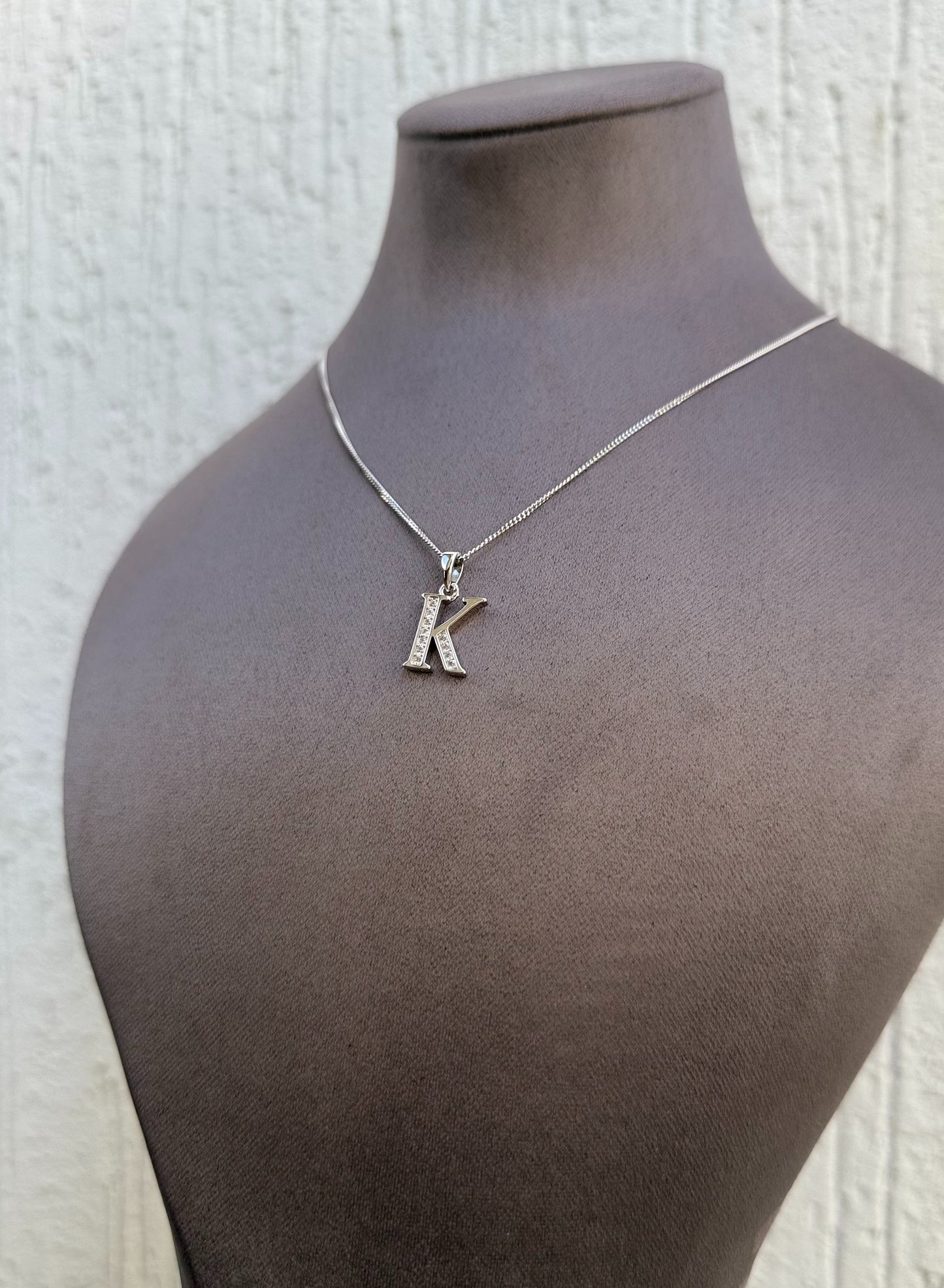 Letter Pendant Necklace - Minimalist Design - Sterling Silver 925 with Zircon Stones - Plated Rhodium White Gold 18K