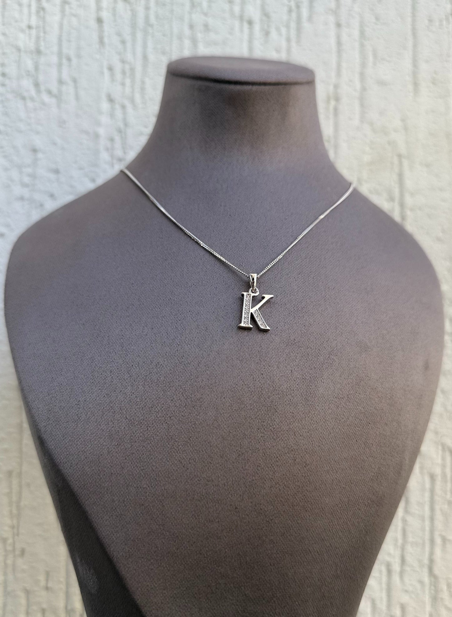 Letter Pendant Necklace - Minimalist Design - Sterling Silver 925 with Zircon Stones - Plated Rhodium White Gold 18K