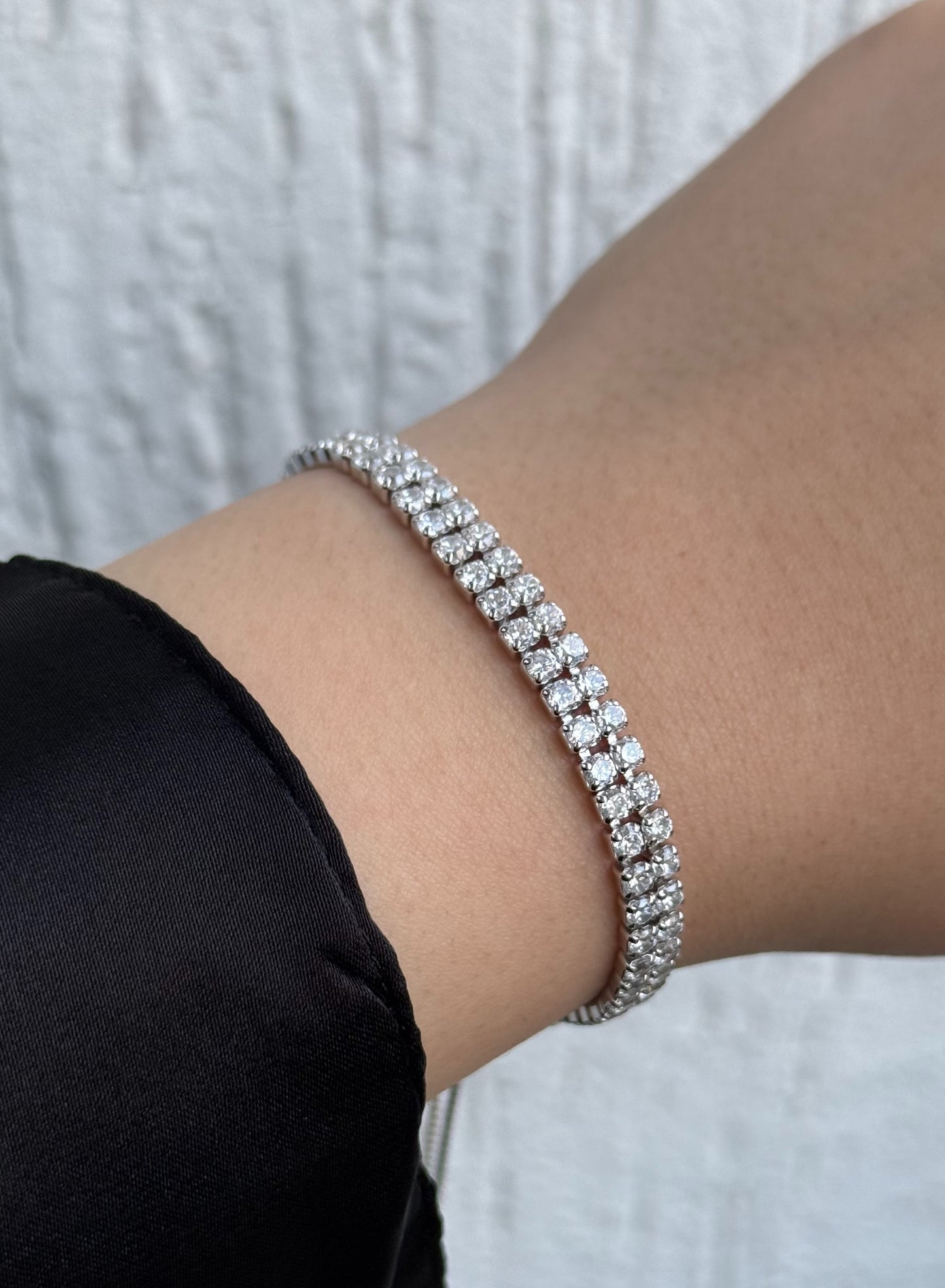 Double Row Tennis Bracelet - Adjustable - Sterling Silver 925 with Zircon Stones - Plated Rhodium White Gold 18K