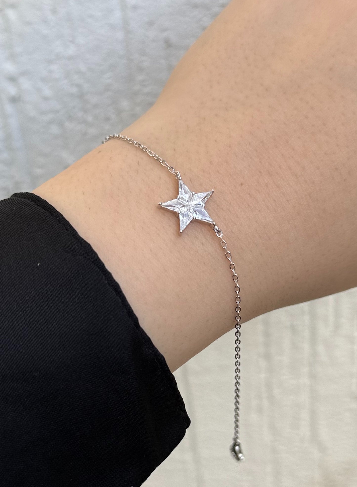 Star Charm Bracelet - Adjustable - Sterling Silver 925 with Zircon Stones-Plated Rhodium White Gold 18K