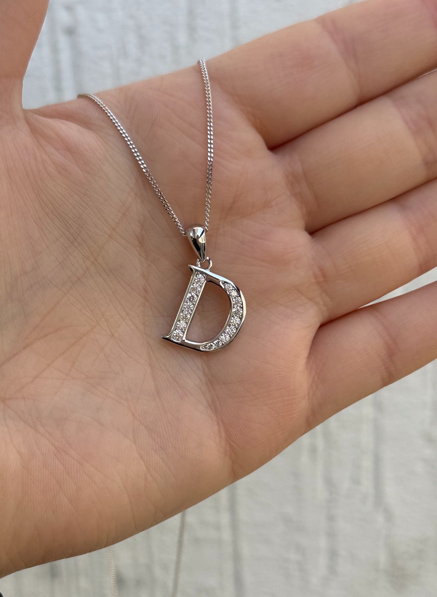 Letter Pendant Necklace - Minimalist Design - Sterling Silver 925 with Zircon Stones - Plated Rhodium White Gold 18K