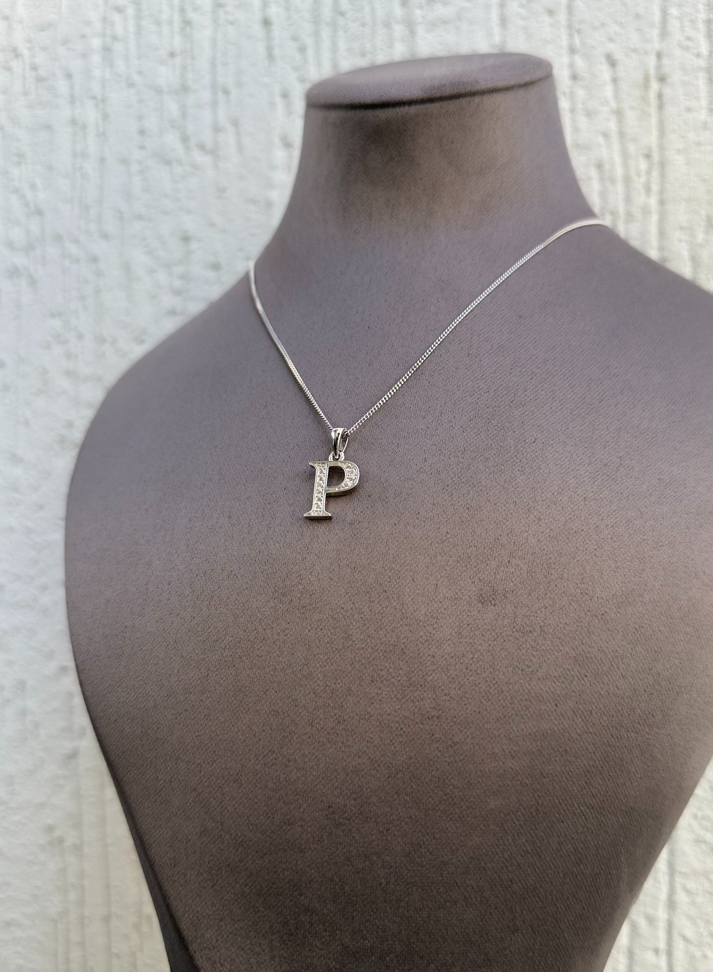 Letter Pendant Necklace - Minimalist Design - Sterling Silver 925 with Zircon Stones - Plated Rhodium White Gold 18K