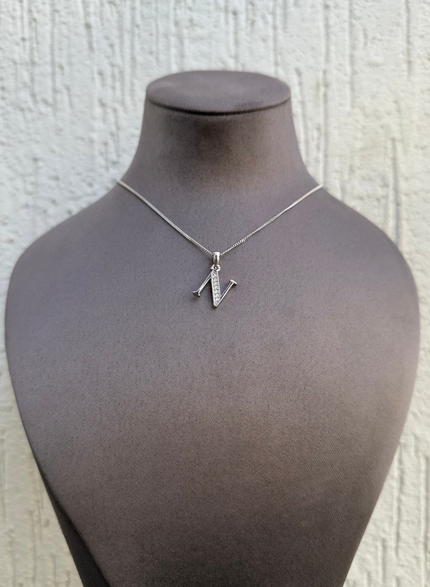 Letter Pendant Necklace - Minimalist Design - Sterling Silver 925 with Zircon Stones - Plated Rhodium White Gold 18K