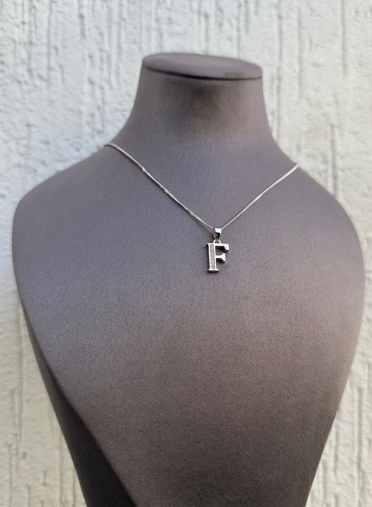 Letter Pendant Necklace - Minimalist Design - Sterling Silver 925 with Zircon Stones - Plated Rhodium White Gold 18K