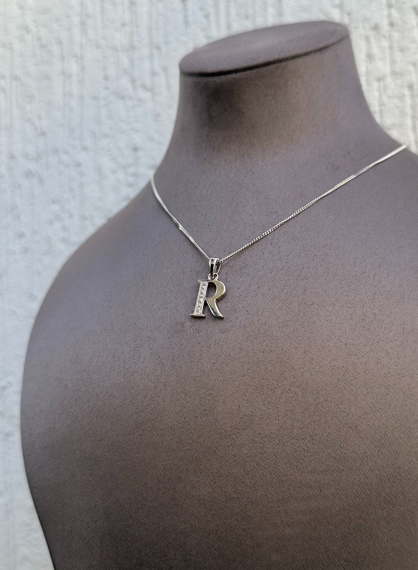 Letter Pendant Necklace - Minimalist Design - Sterling Silver 925 with Zircon Stones - Plated Rhodium White Gold 18K